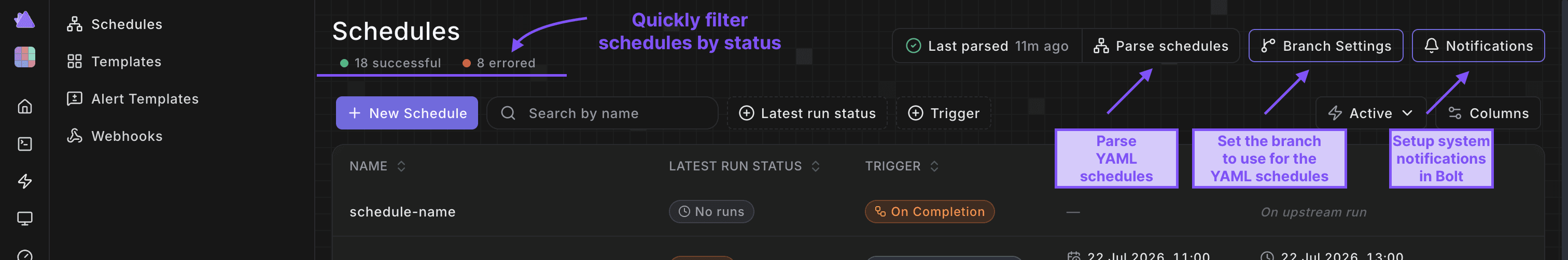 paradime bolt schedules retry filter branche and parse