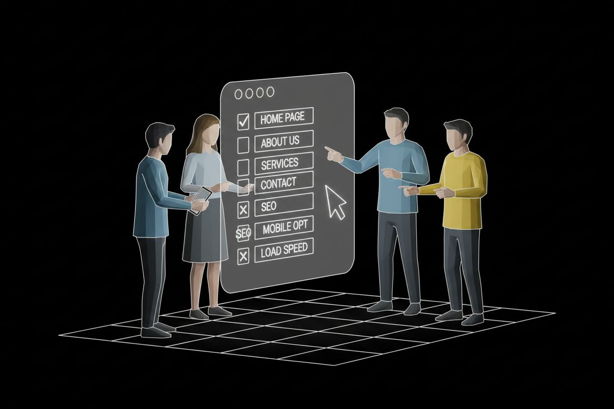 Team reviewing an SEO checklist