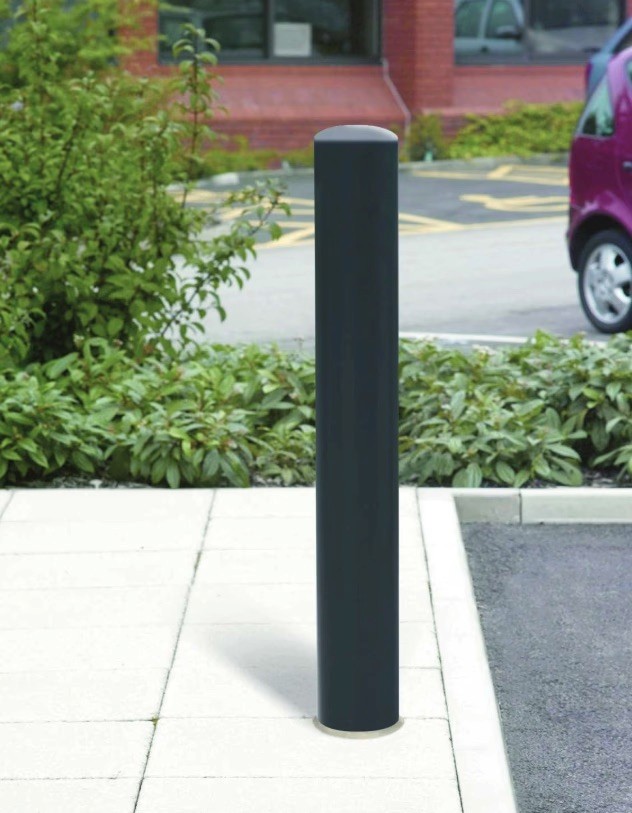Yellow steel security bollard.