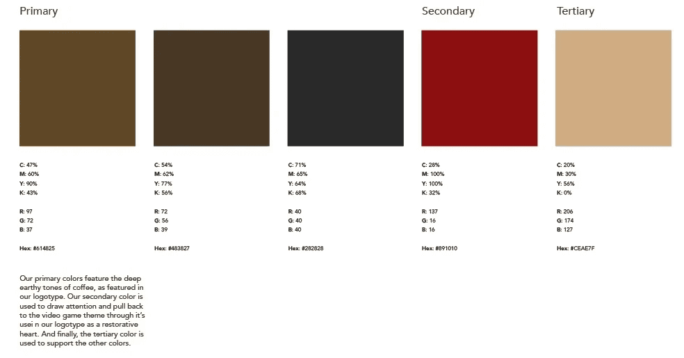 Color palette for Toggle, showing primary earthy browns, a bold red, and a supporting beige.