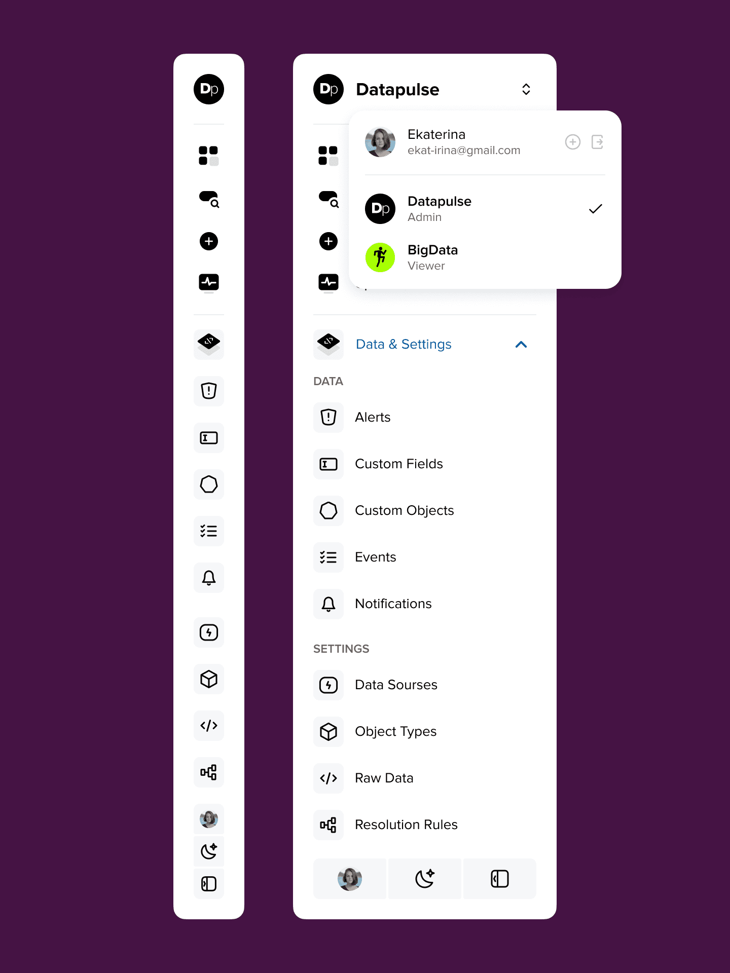 Design of the navigation bar of the DataPulse service