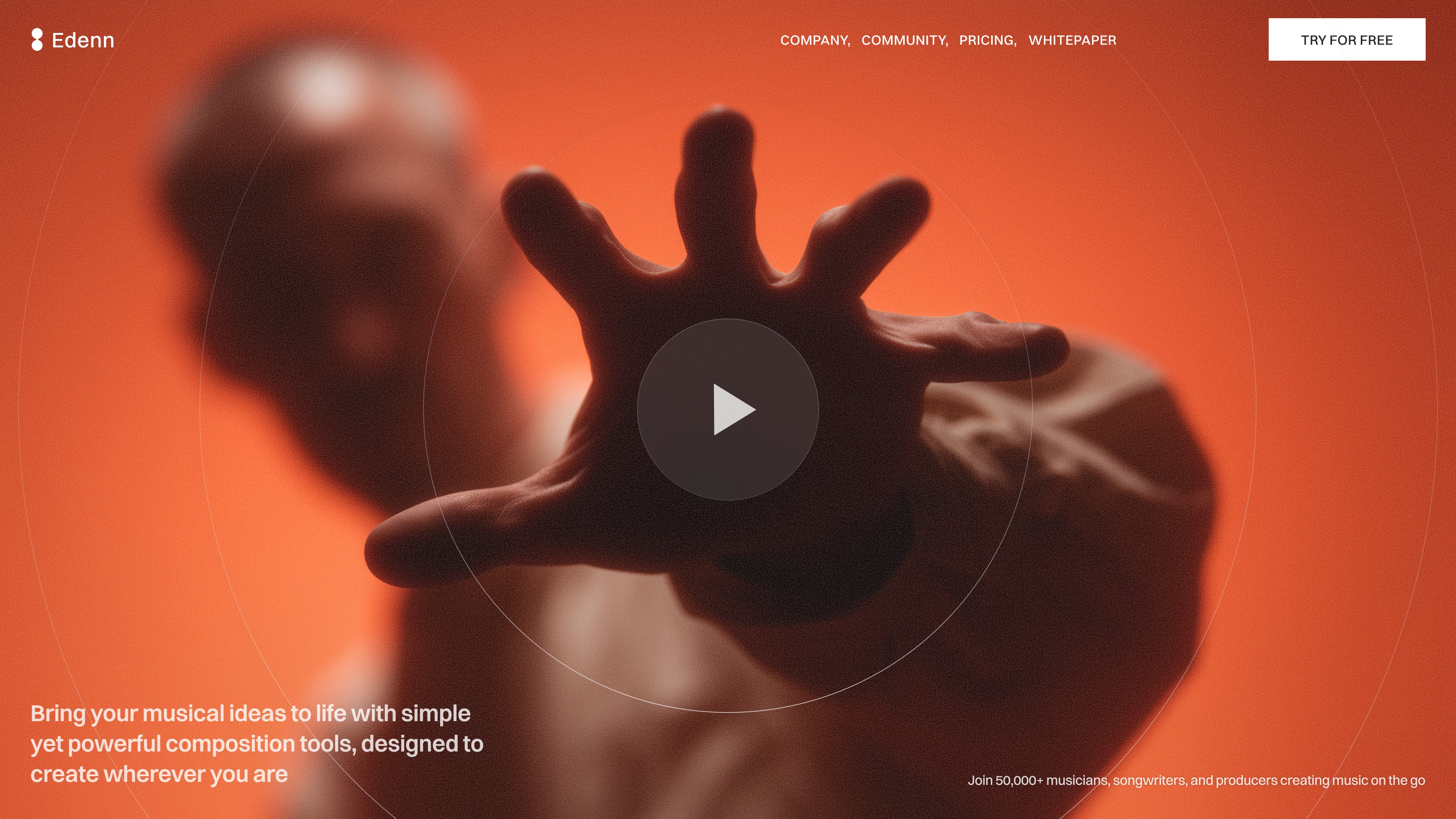 Man reaching out with hand against orange background
