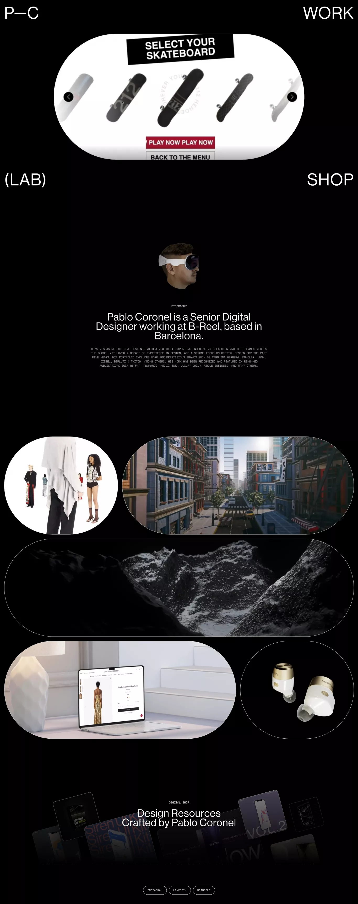 Pablo Coronel / Senior Digital Designer portfolio page screenshot showcasing Design and Tech design
