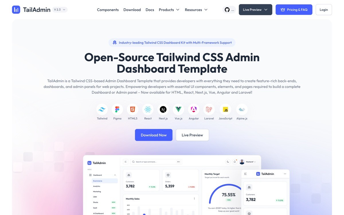 Best Dashboard UI Kit with TailAdmin
