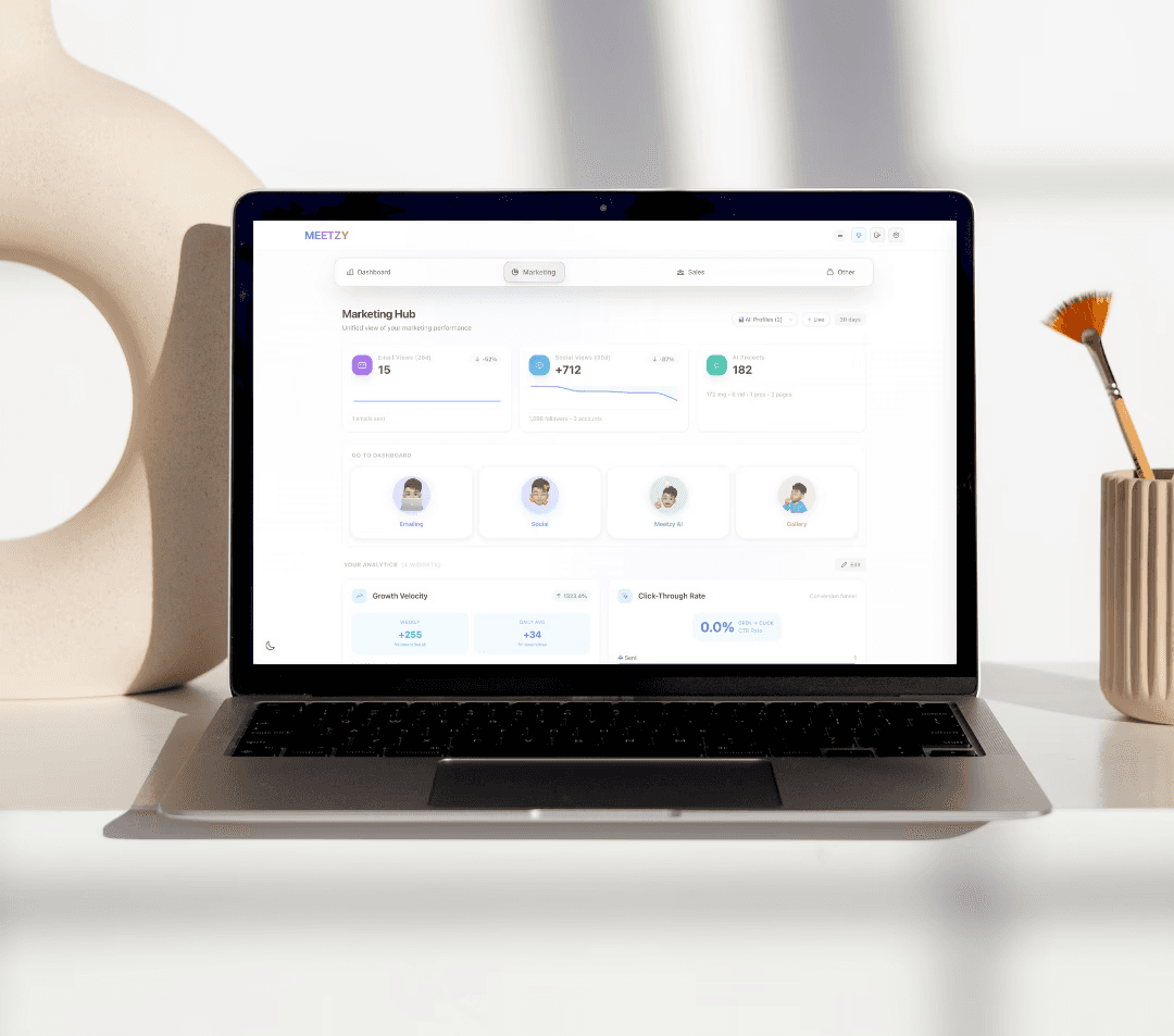 Business dashboard showing revenue, deals, customer list, growth chart, and new activity.
