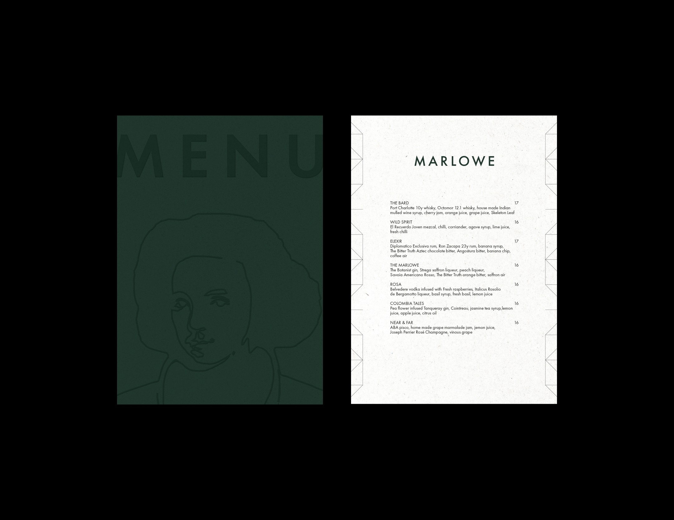 Marlow bar menu design