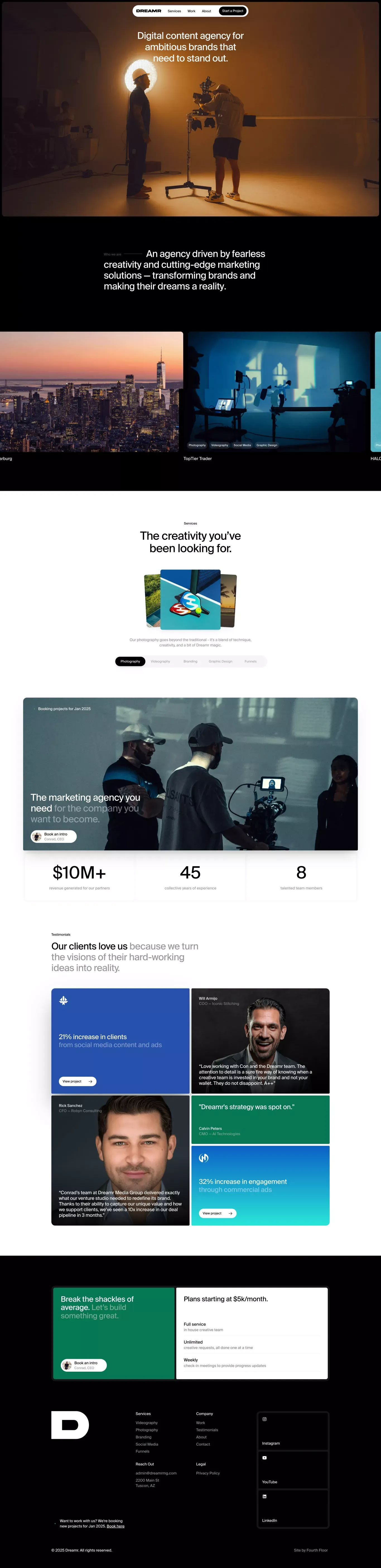 DREAMR portfolio page screenshot showcasing Design and Photography design