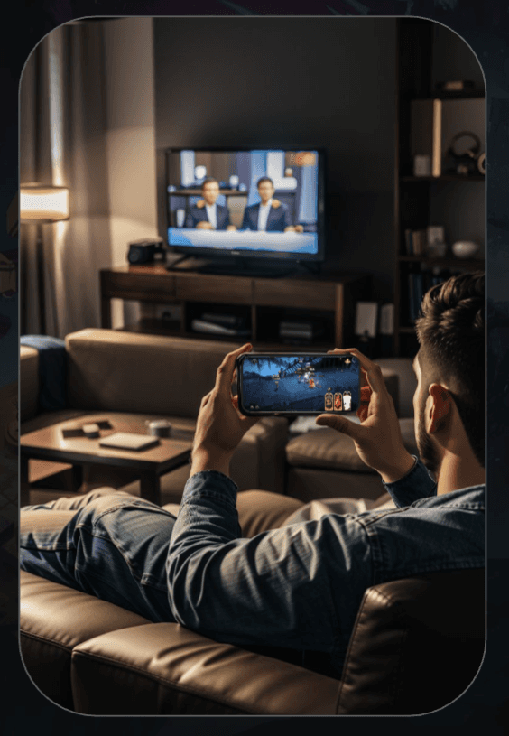 Person playing Guild of Guardians on their phone