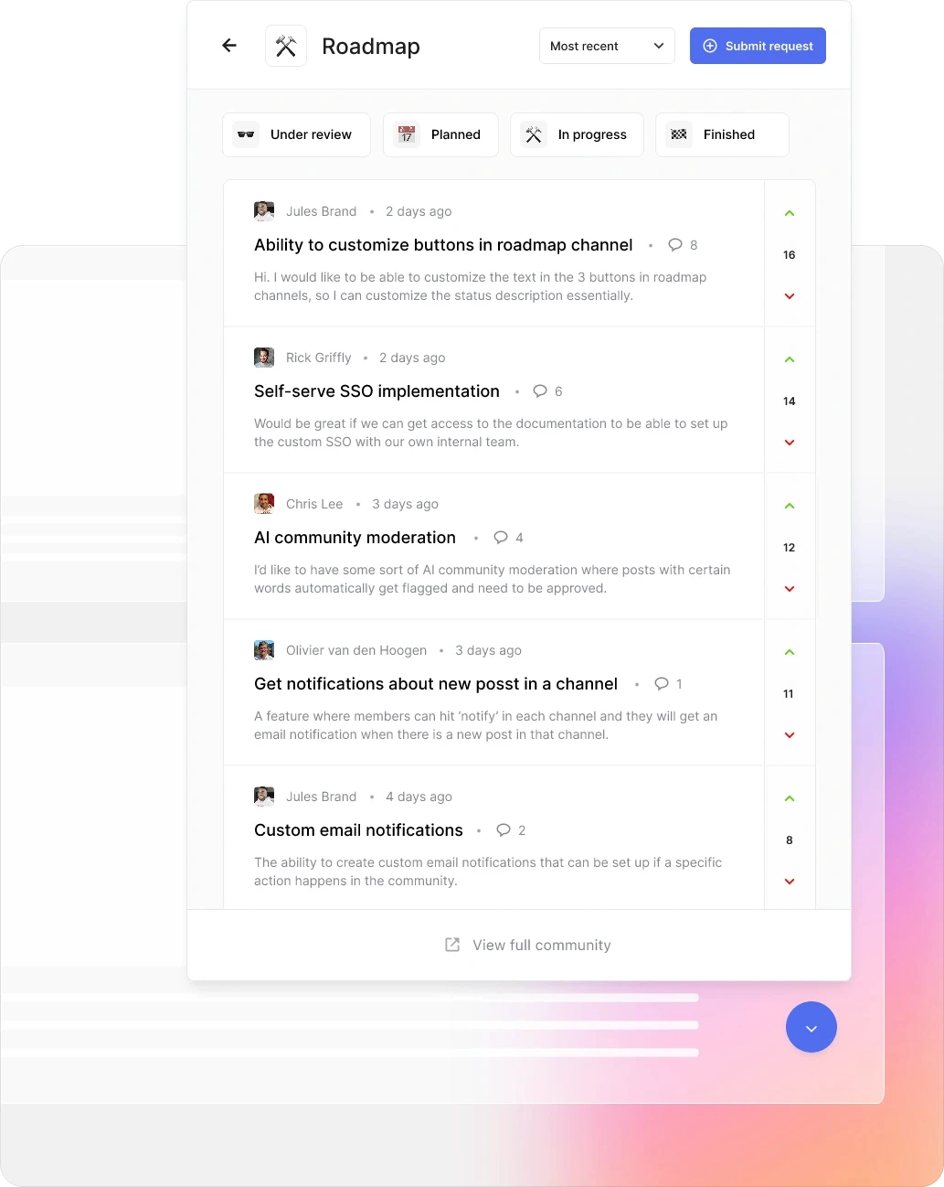 The customer feedback and ideation functionality in the Turf platform.