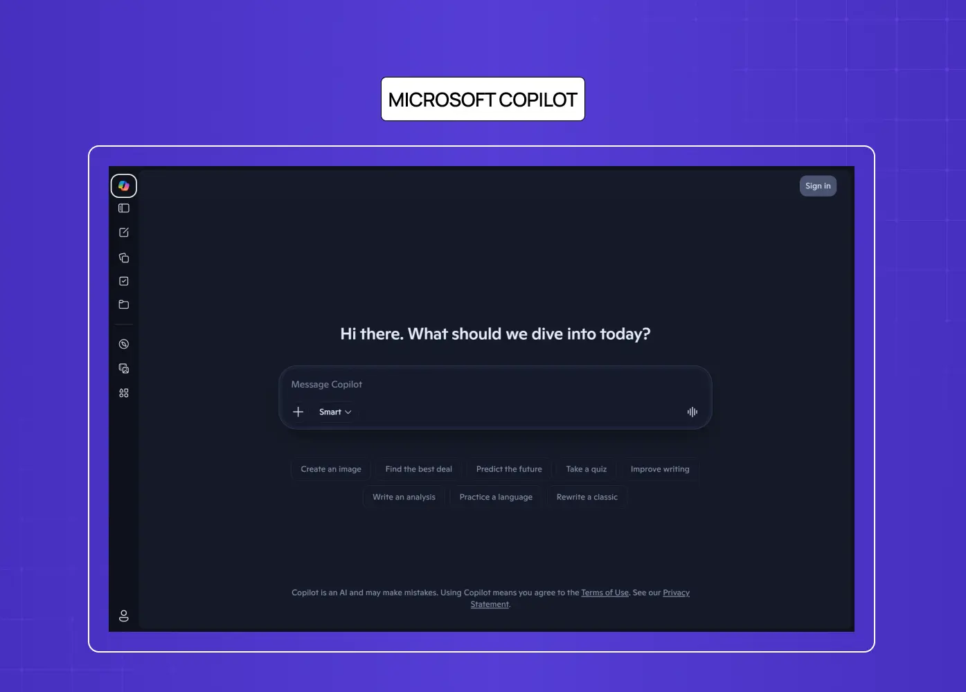 Screenshot of Microsoft Copilot’s conversational interface, demonstrating AI-assisted productivity through a clean chat-based experience.
