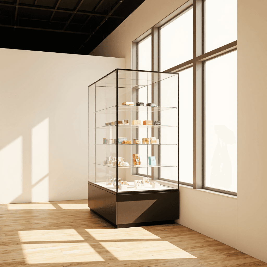 product photography of display case for showcasing products