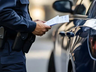 gendarme avec un permis de conduire dans les mains