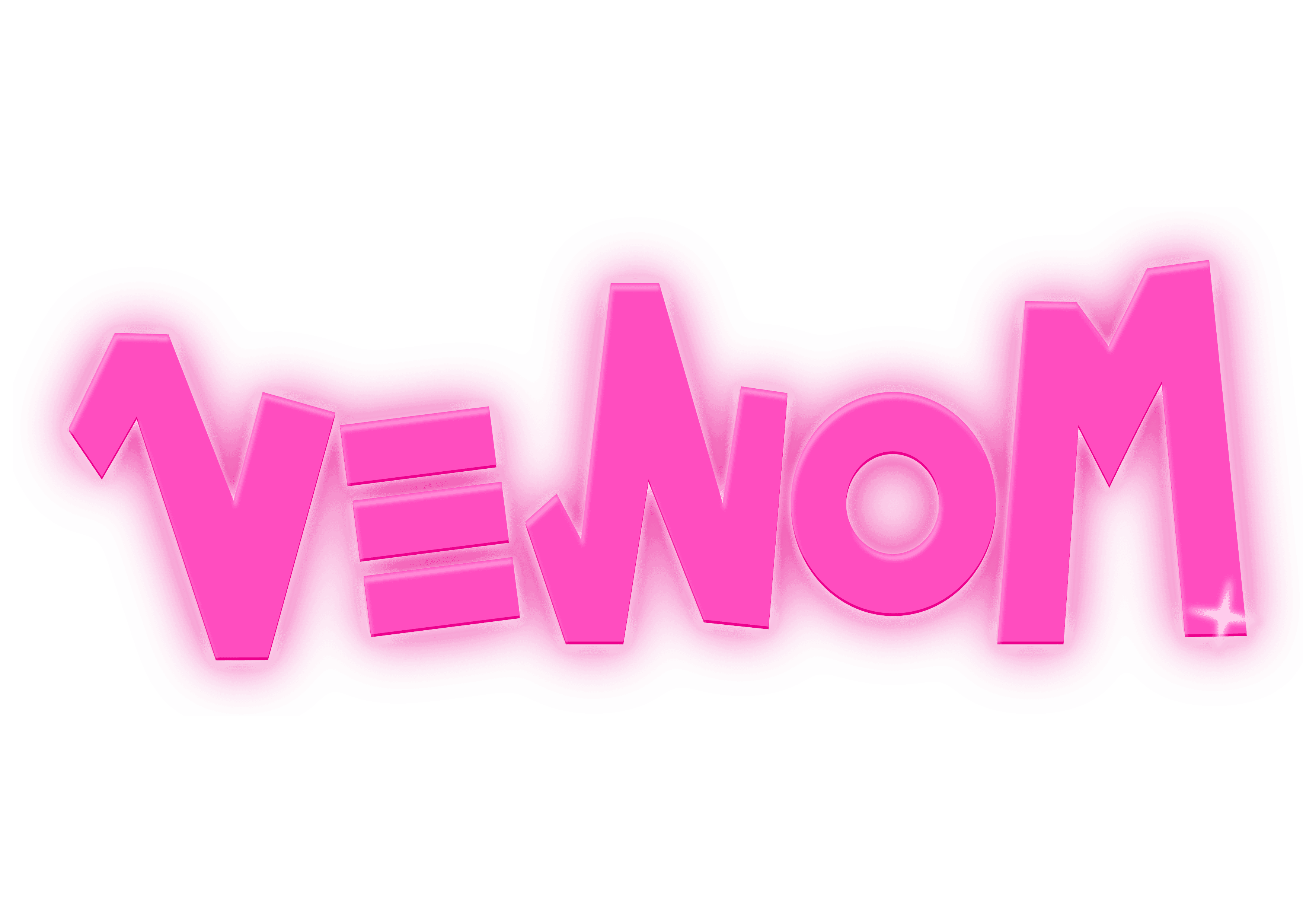 Venom Brand Logo Which is decorative - Bright pink with a glowing background and stars - it spells women upside down.