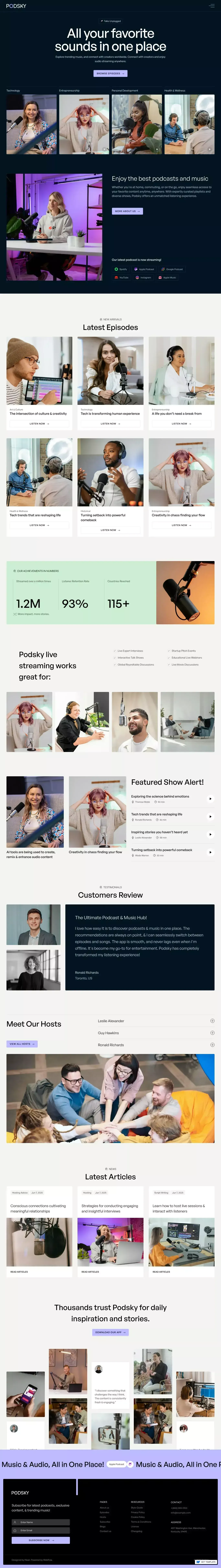 Podsky - Webflow HTML website template landing page screenshot showcasing Education and Tech design
