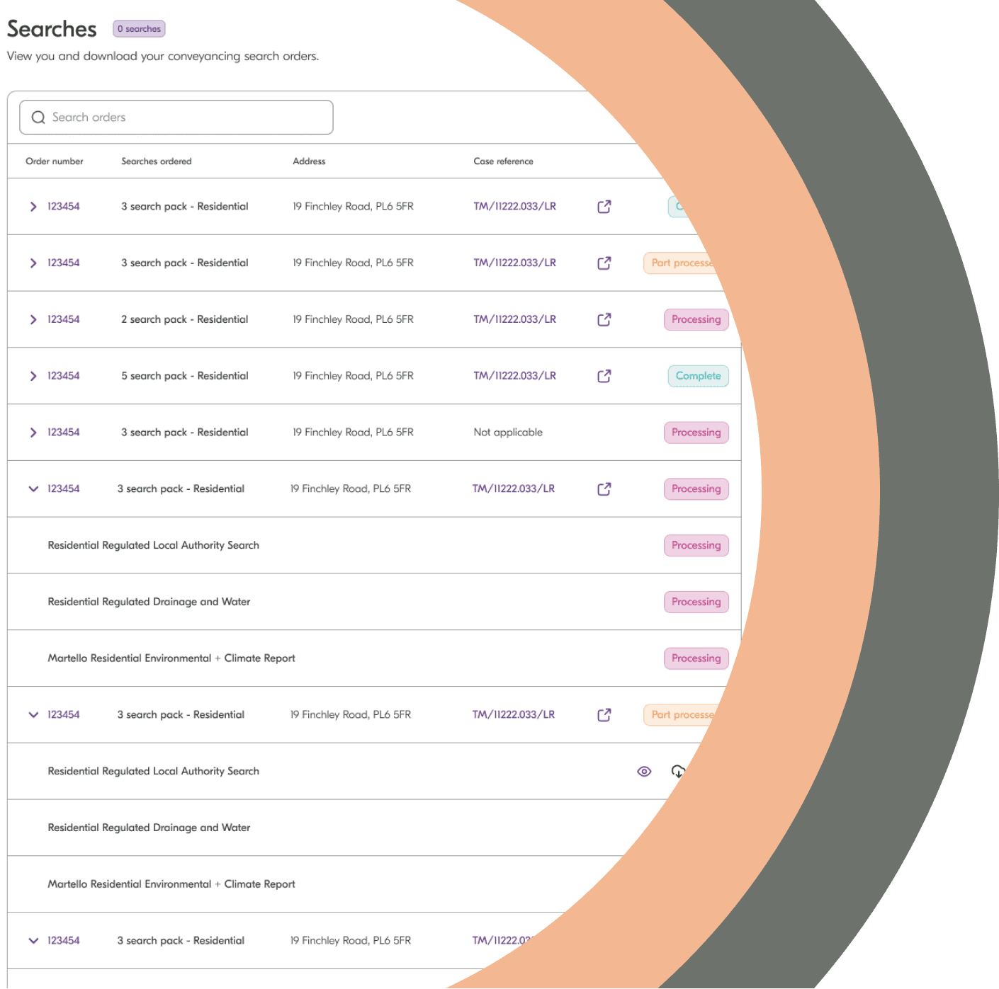 Conveyancing searches management and ordering