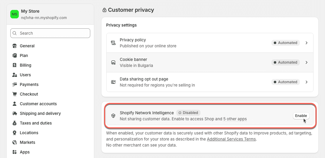 Enable Shopify Network Intelligence for Shopify Pulse