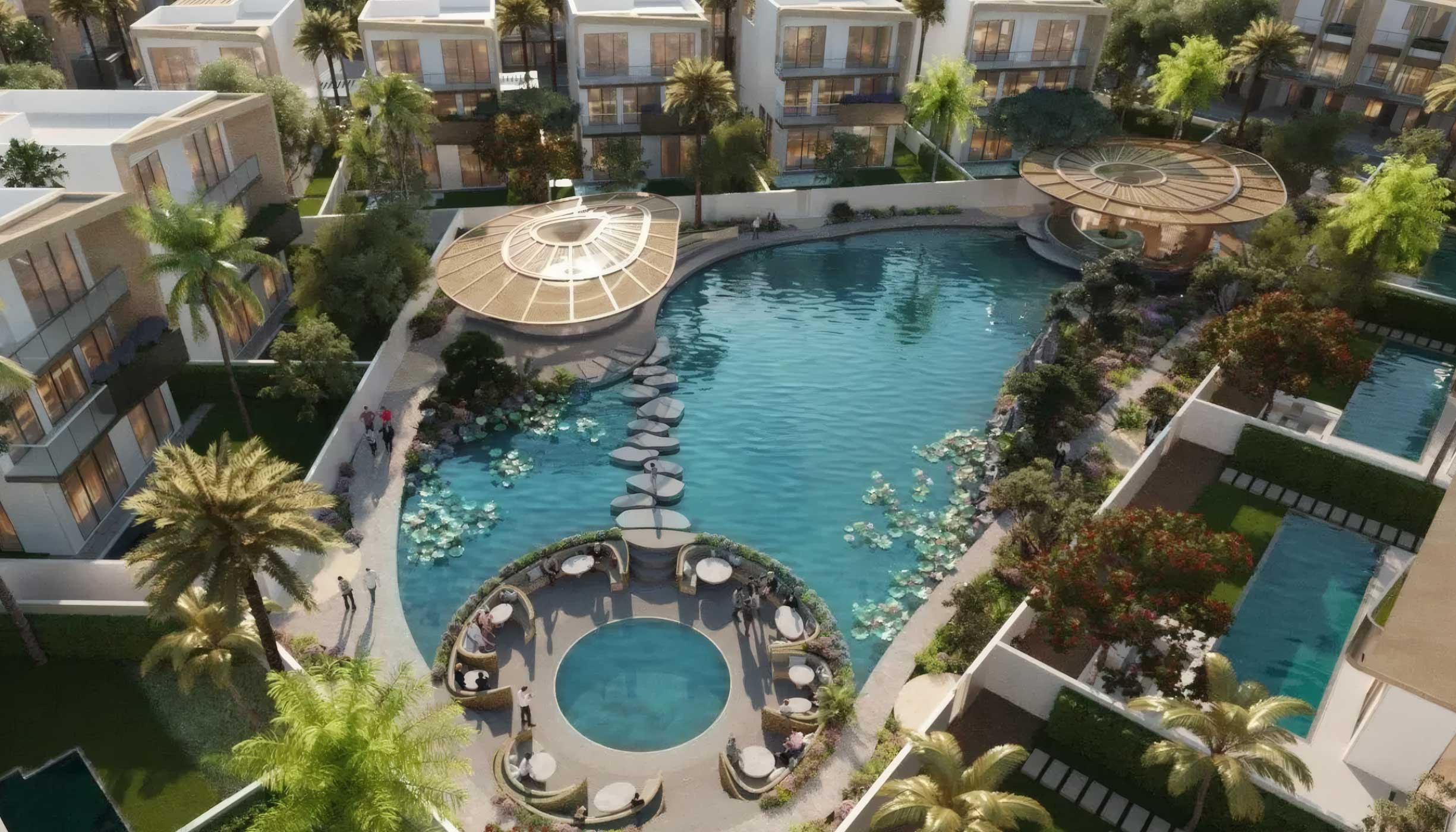 Elegant townhouses at Greenwood Royal Park, surrounded by lush landscaping and modern amenities.