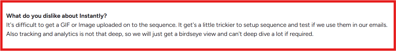 Instantly G2 review about image upload issues