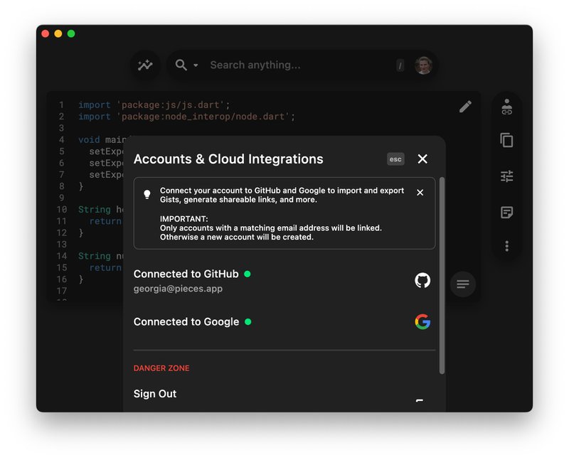 The Accounts & Cloud Integrations Menu.