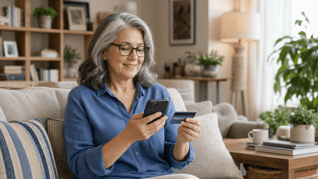 woman making payment on cell phone 
