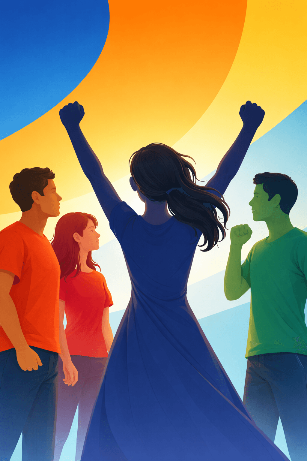 Empowered into Growth. Four people feeling alive .