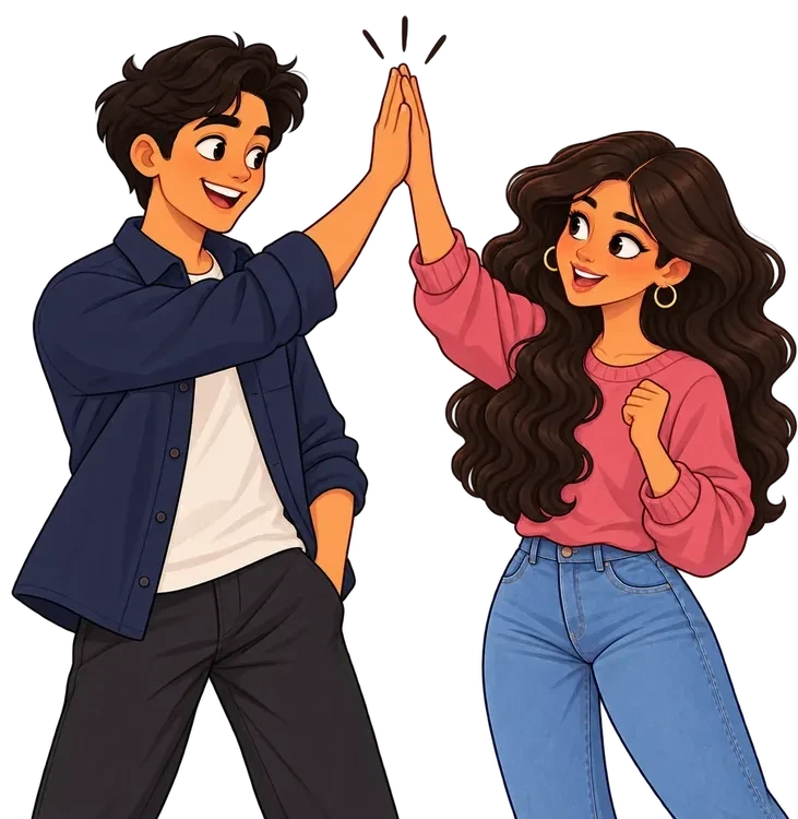 Digvijay and Vibha celebrating the finished case study with a high five