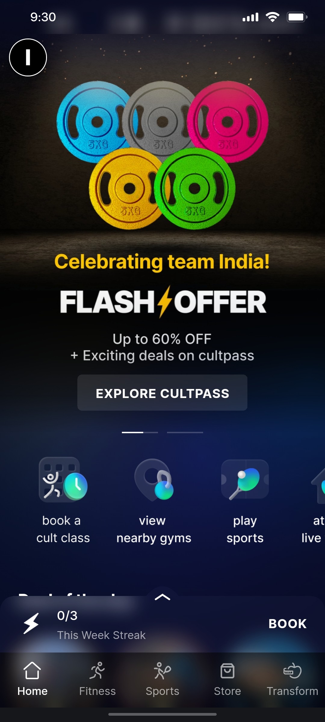 Cult.fit App Home Screen