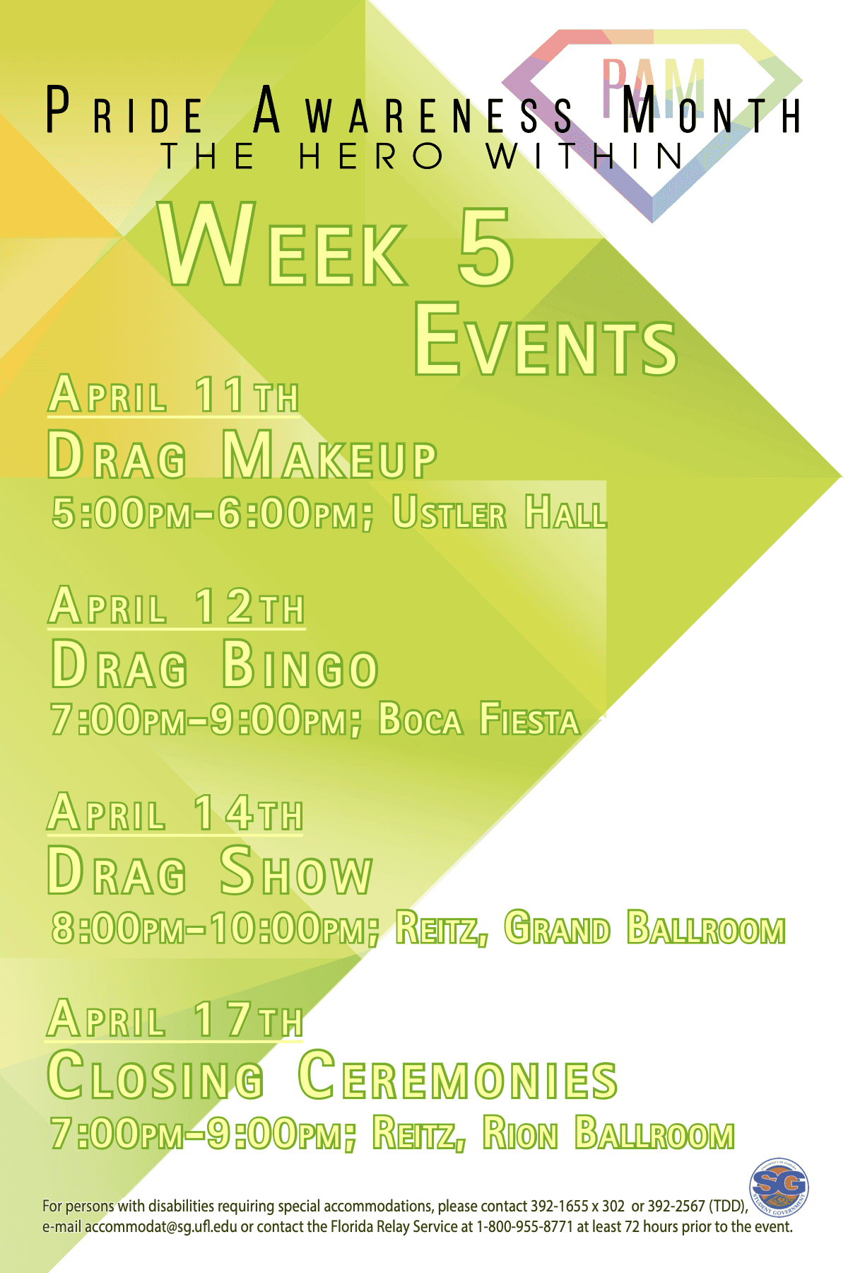 Calendar of events with a multicolored background