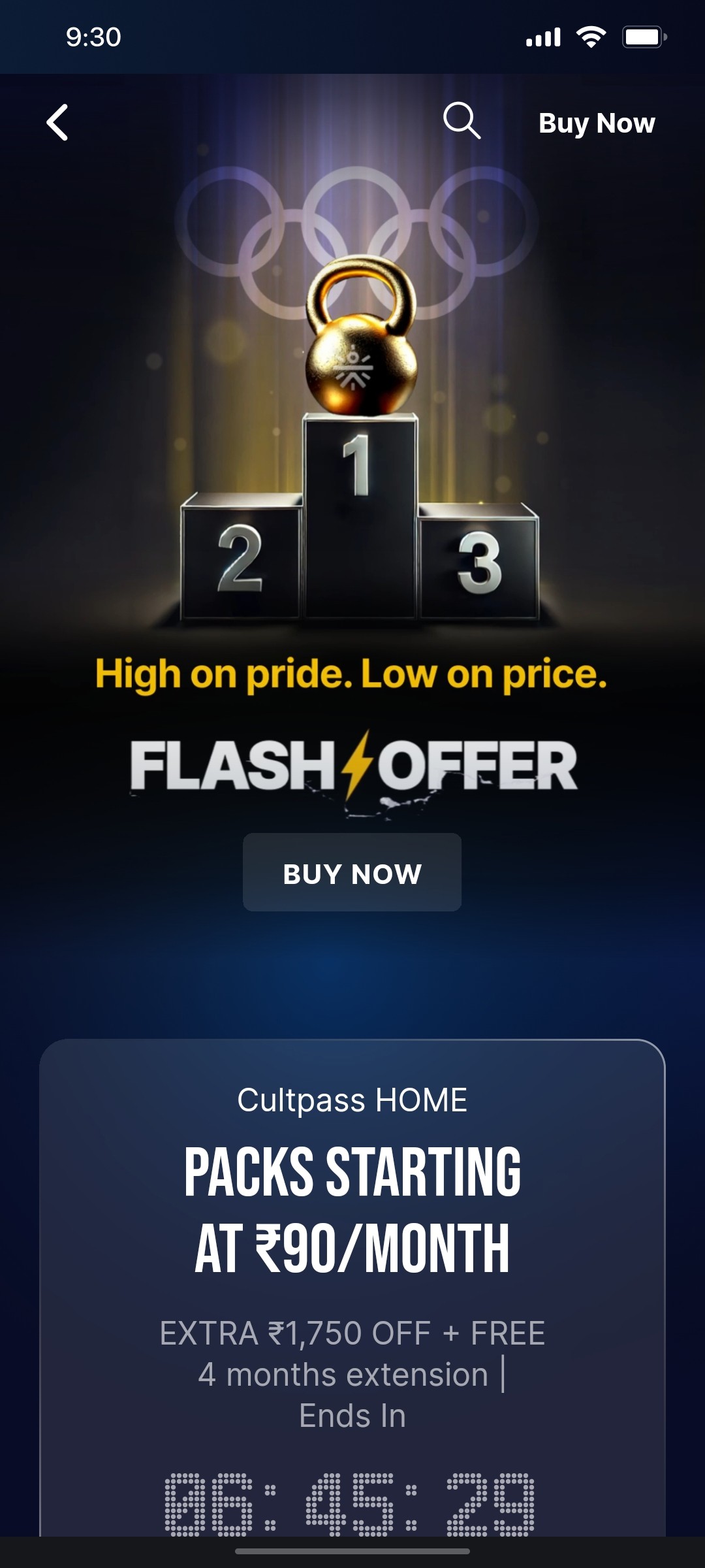 Cult.fit App Buy Now screen