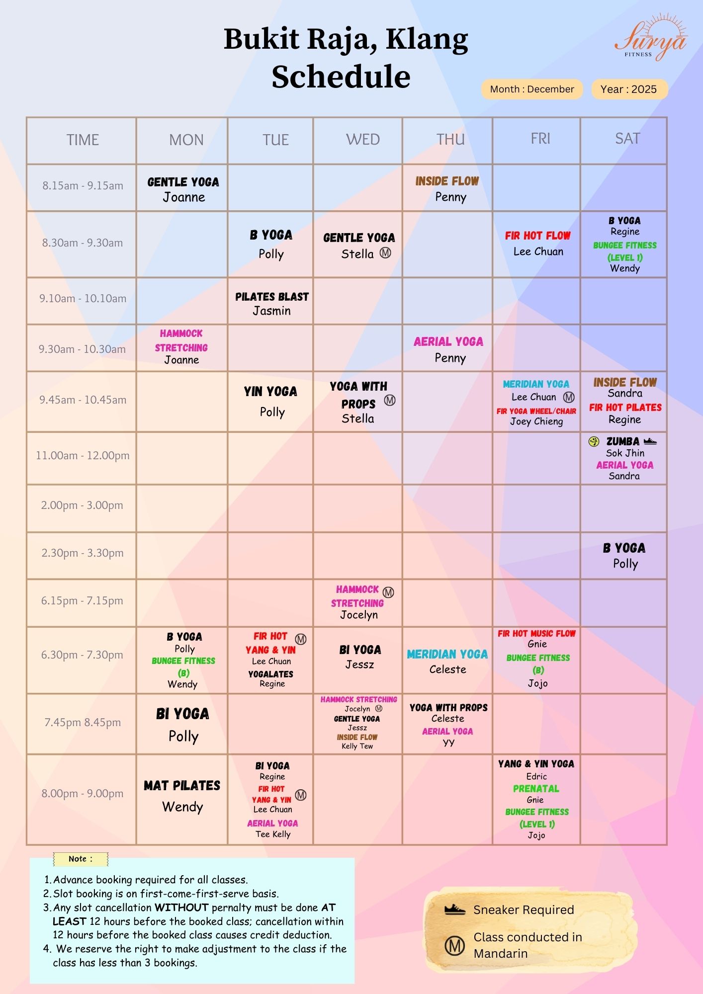 Surya Yoga Bukit Raja Schedule