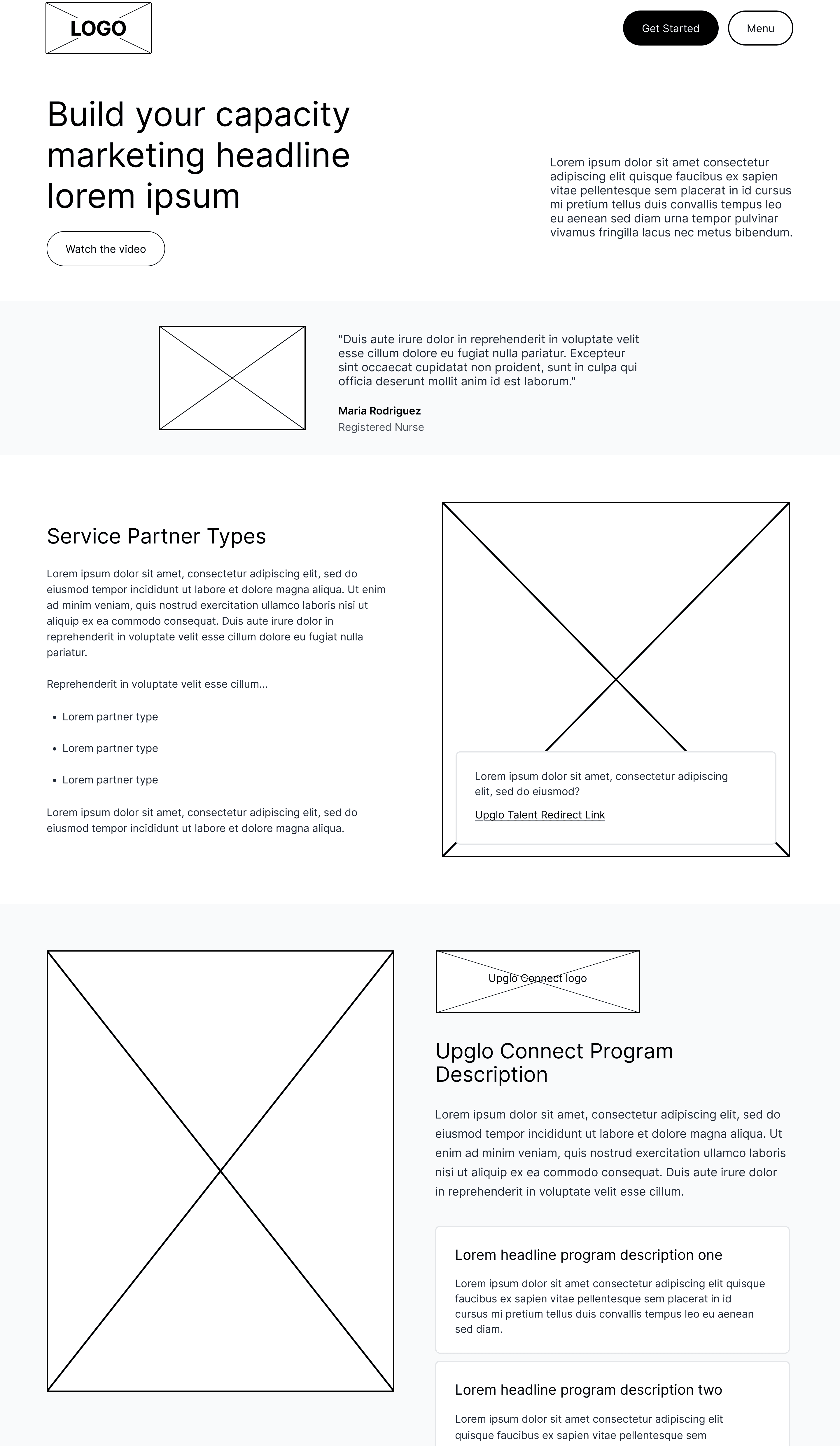 Wireframe of the Build Your Capacity page