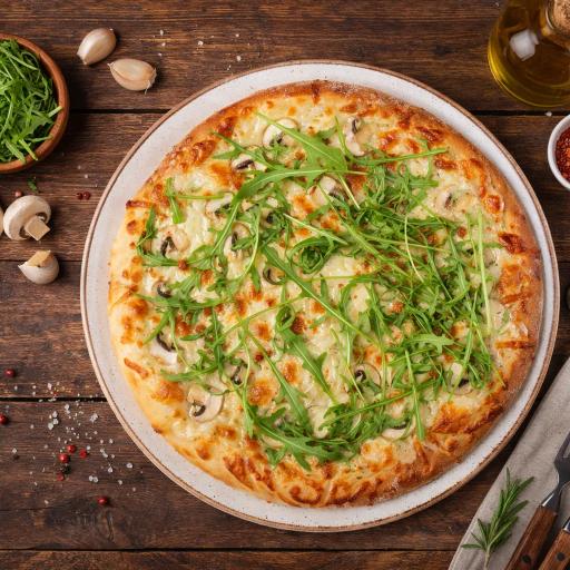 pizza with green leaf vegetable