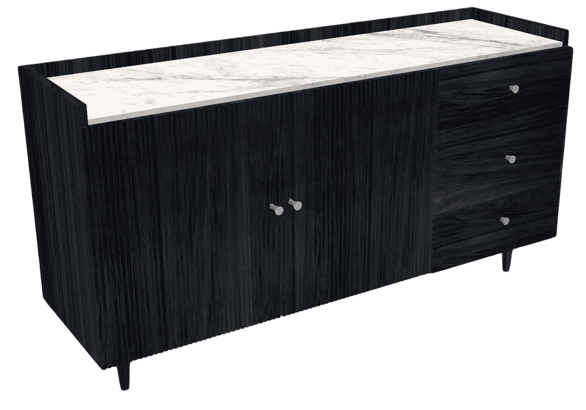Wooden sideboard cabinet with marble top and storage drawers