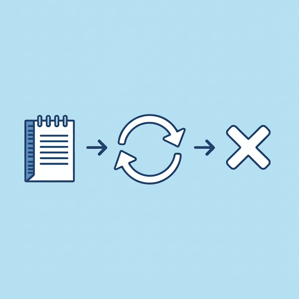  Three-step process showing how manual organization consumes time without producing useful results