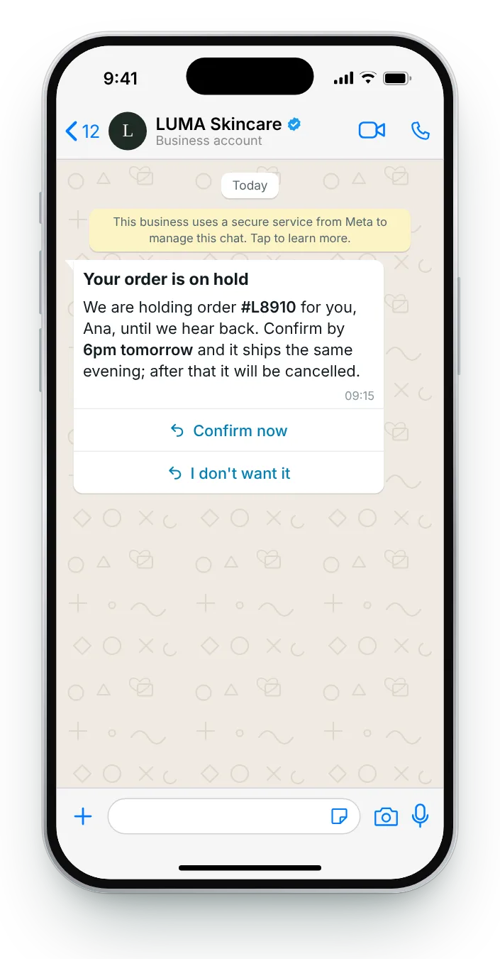 Still waiting for a confirmation: WhatsApp COD confirmation on an iPhone