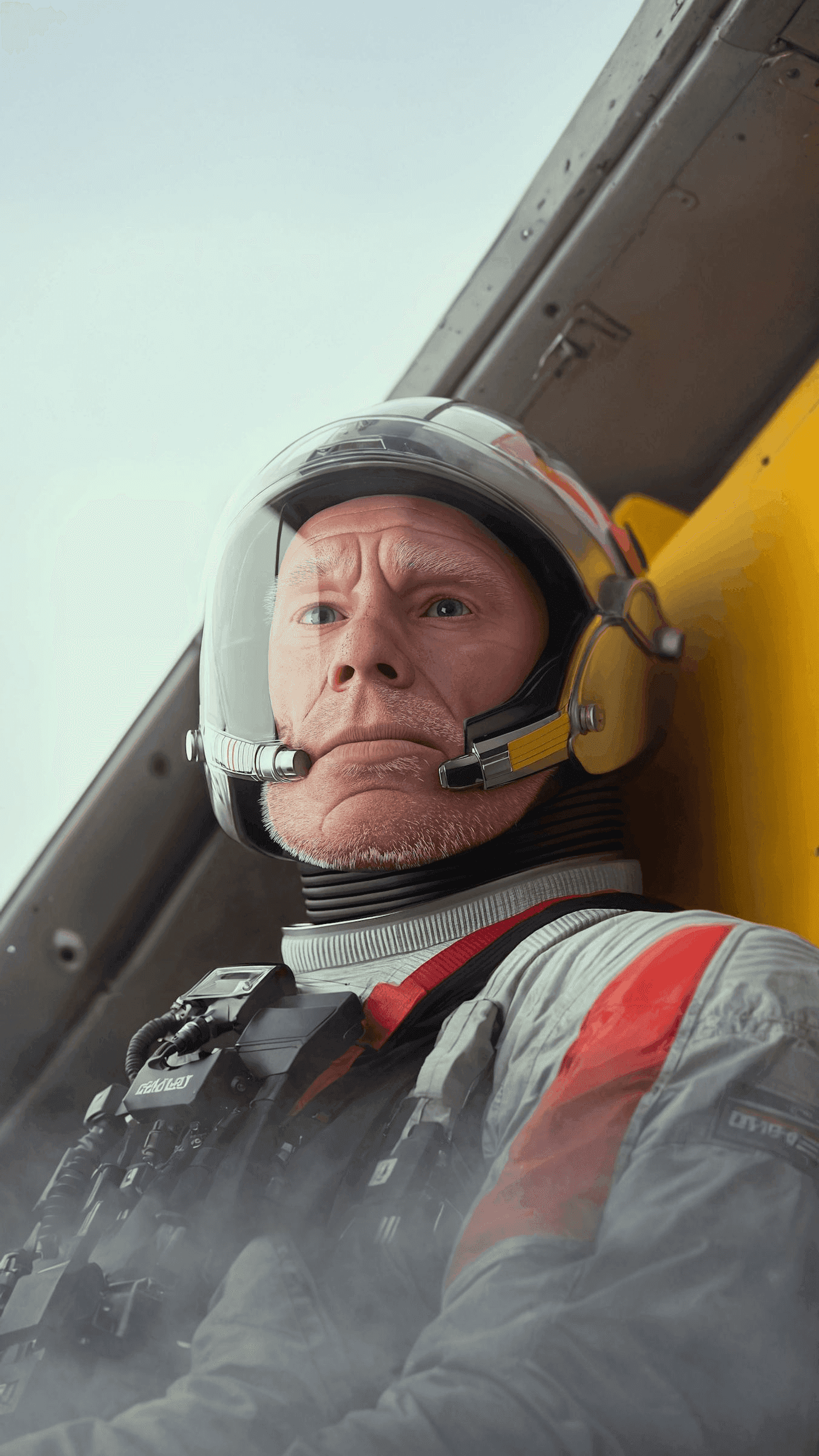Portrait of astronaut in helmet, focused and determined