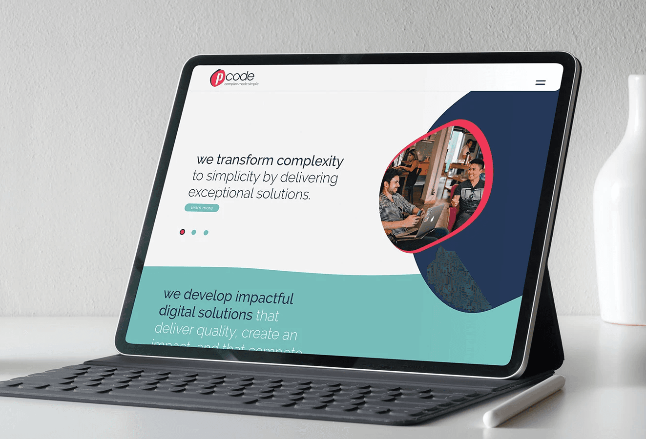 Website on ipad docked with keyboard.