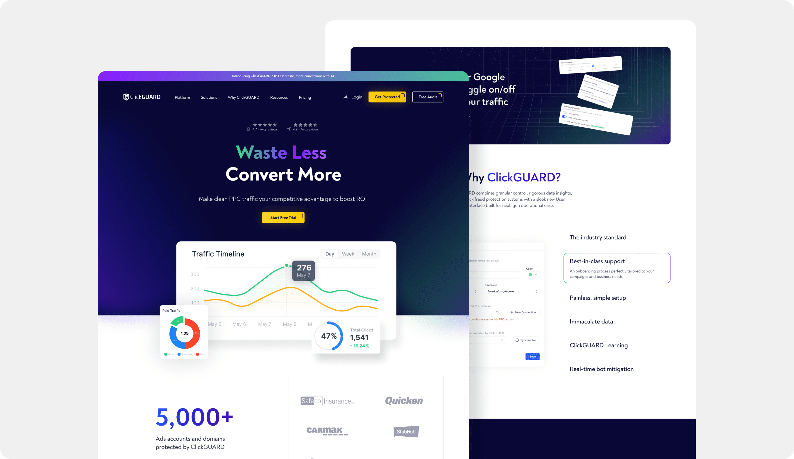 Clickguard landing page hero section on dark background