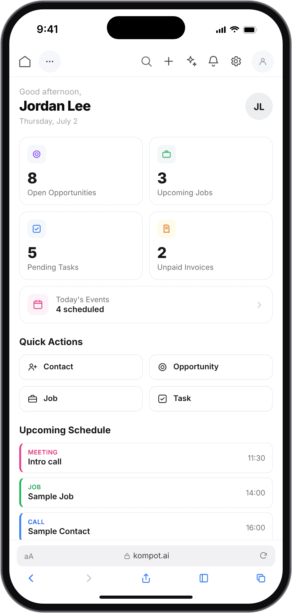 Mobile design mockup — Home
