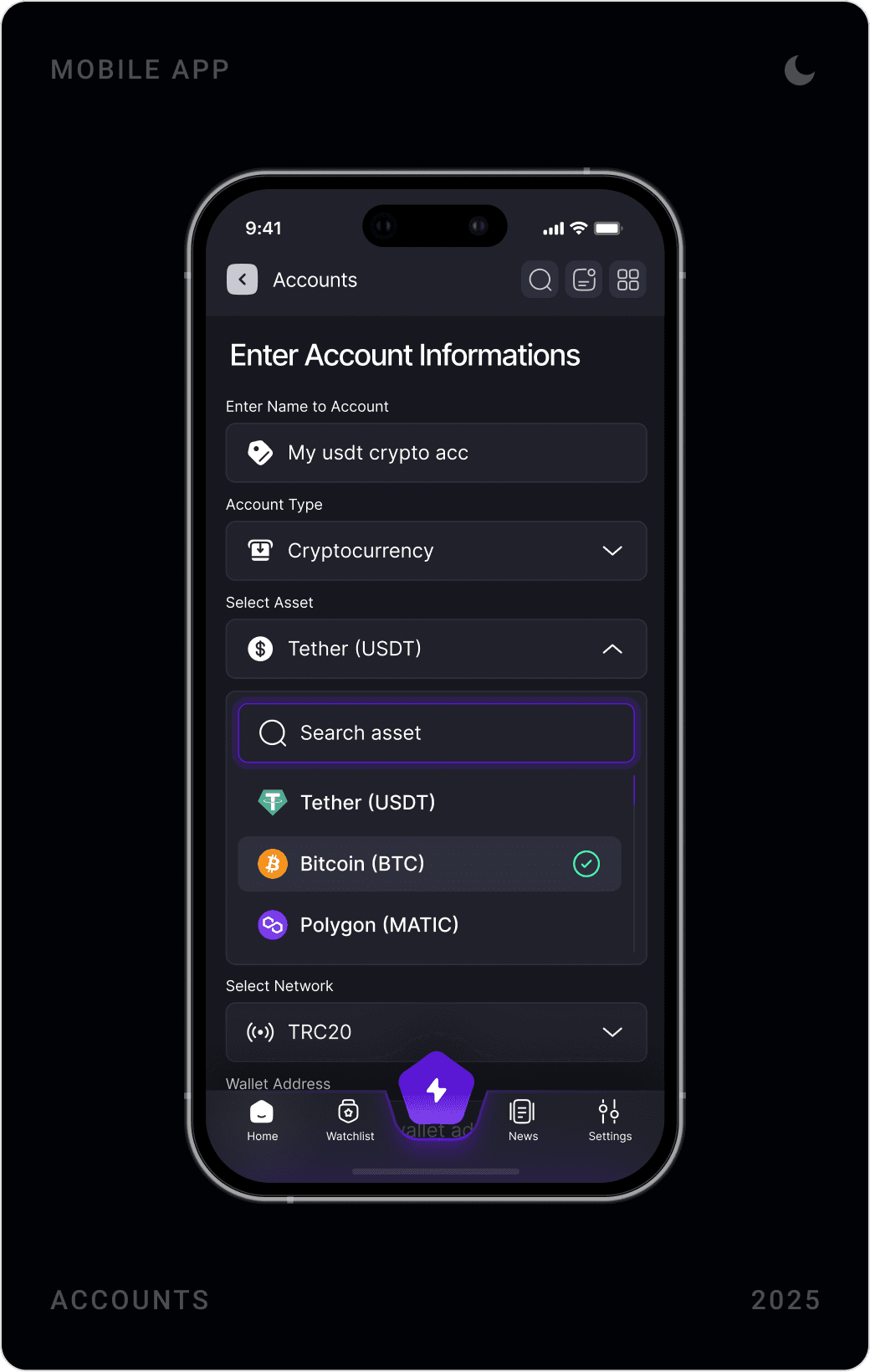 Modern Crypto Account Creation Interface Design