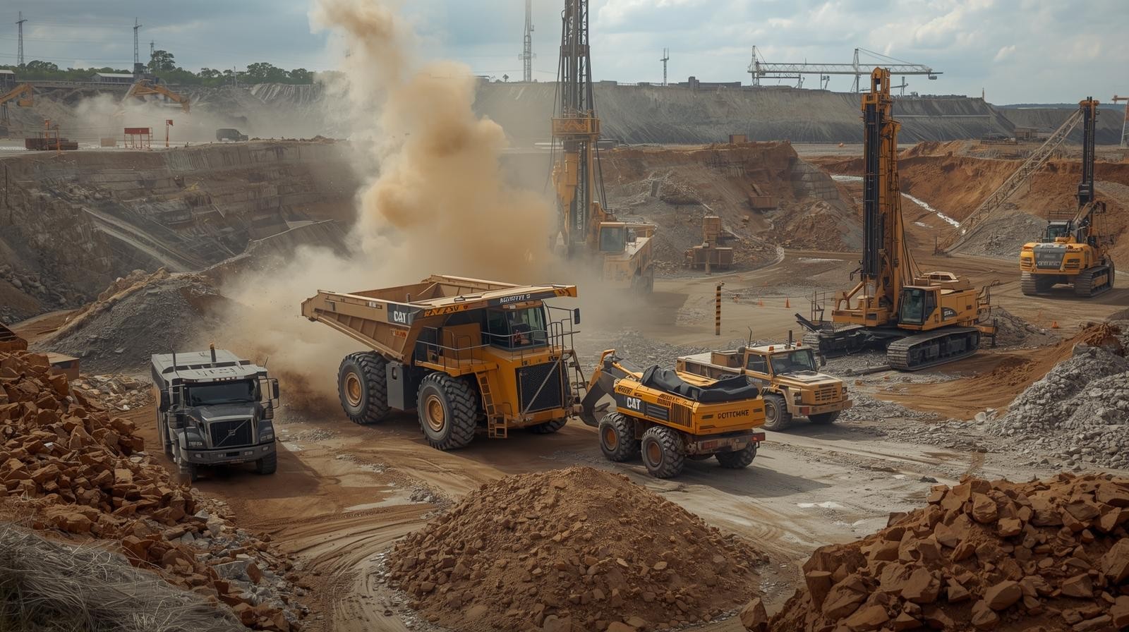 Mining operations with real-time visibility of heavy equipment locations.
