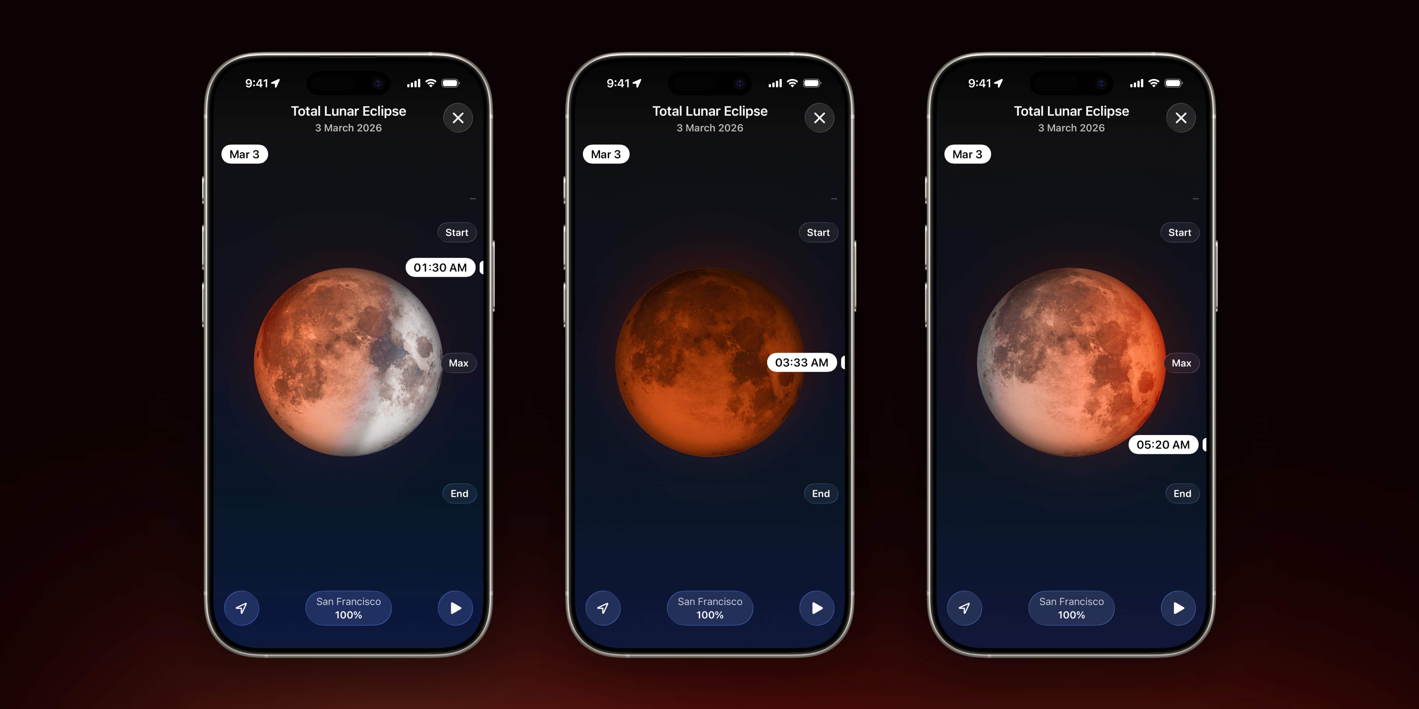 Map page of Moonlitt App. Annular Solar Eclipse 17 February 2026