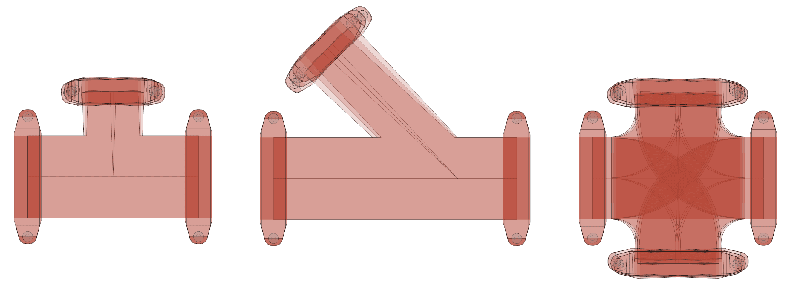 Fittings overlay and transparency increased to see how the fittings accommodate design inaccuracies and flex of the coupling.