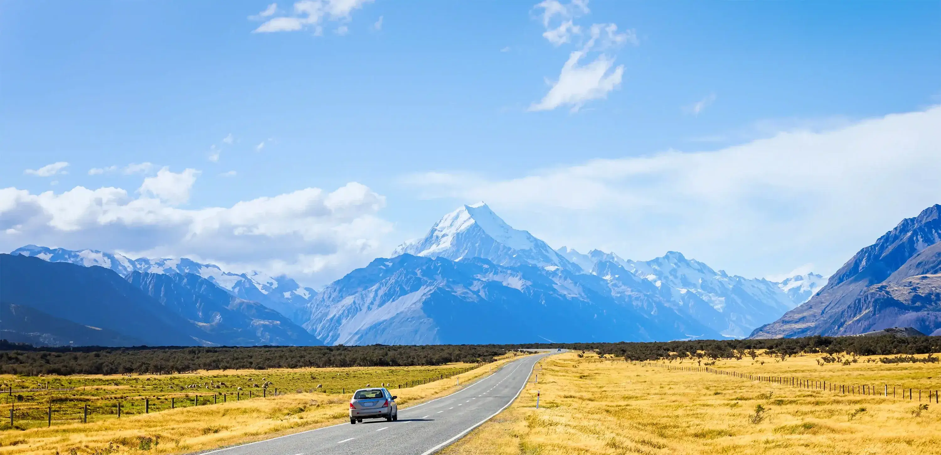 Car driving to the mountains in New Zealand