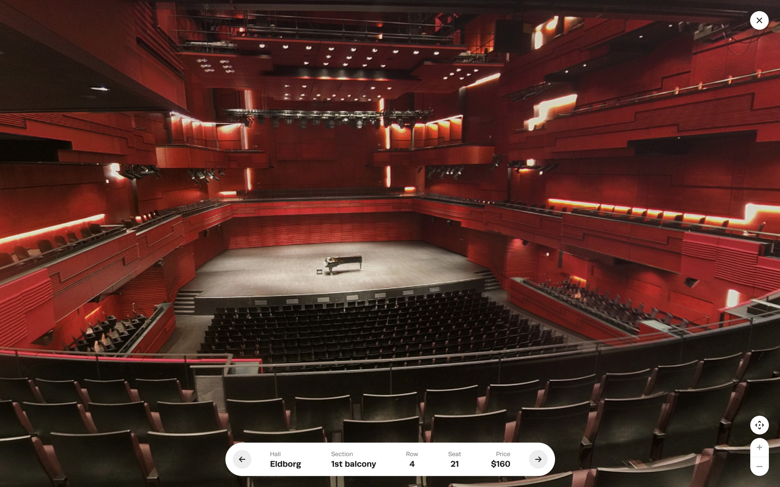 360° seat view showing the view from your selected seat