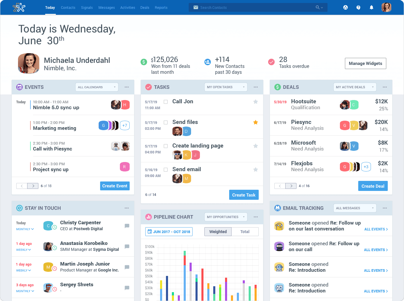 The interface of Nimble CRM