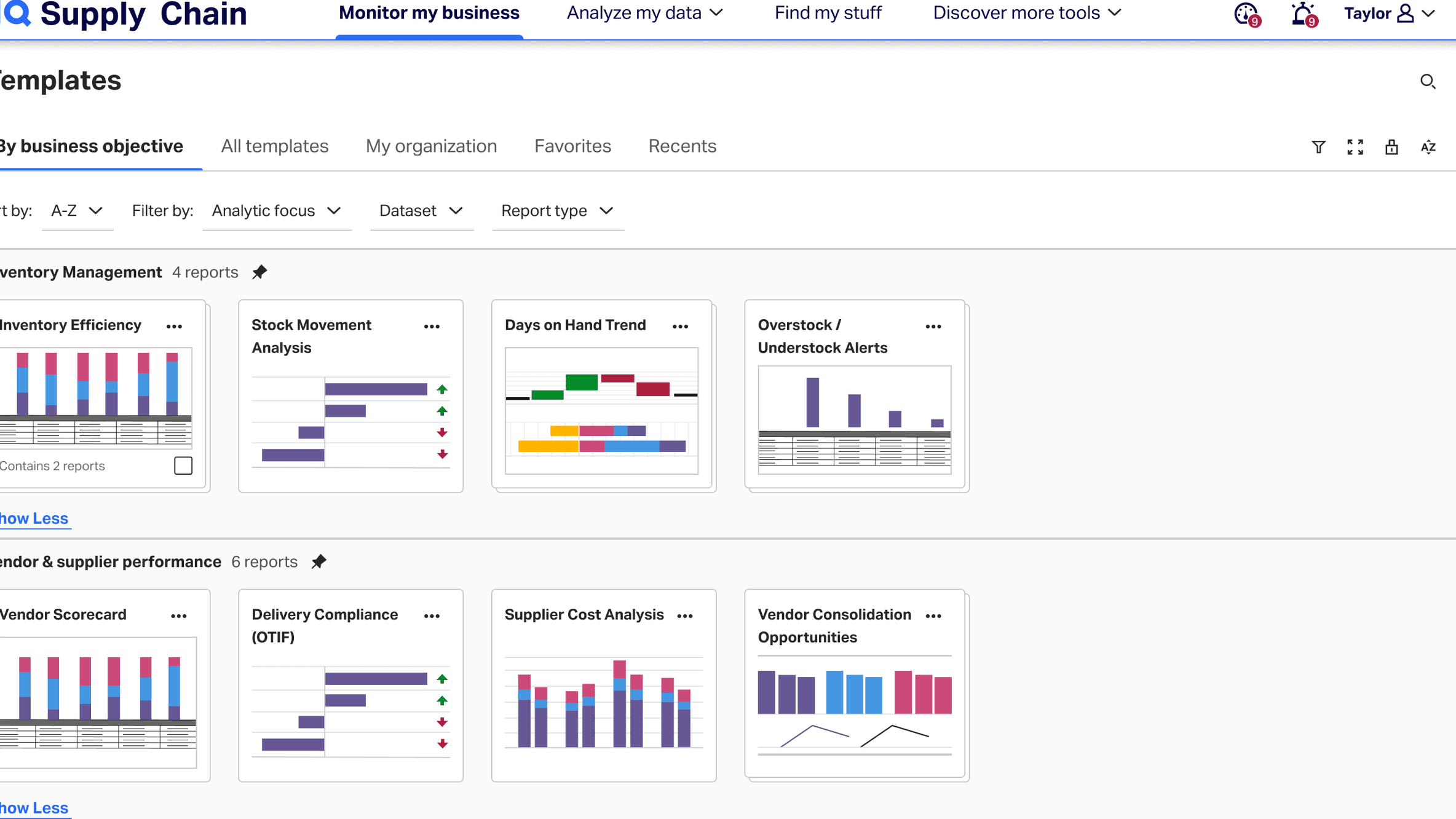 Inventory Efficiency report — catalog entry and overview