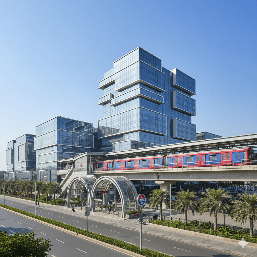 M3M Line Noida commercial property exterior next to Sector 51 Metro Station