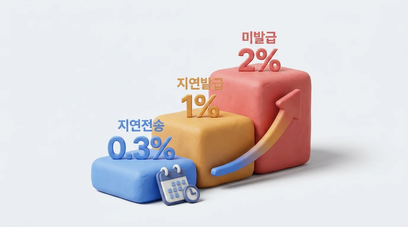 세금계산서 가산세 계단: 지연전송 0.3%, 지연발급 1%, 미발급 2%
