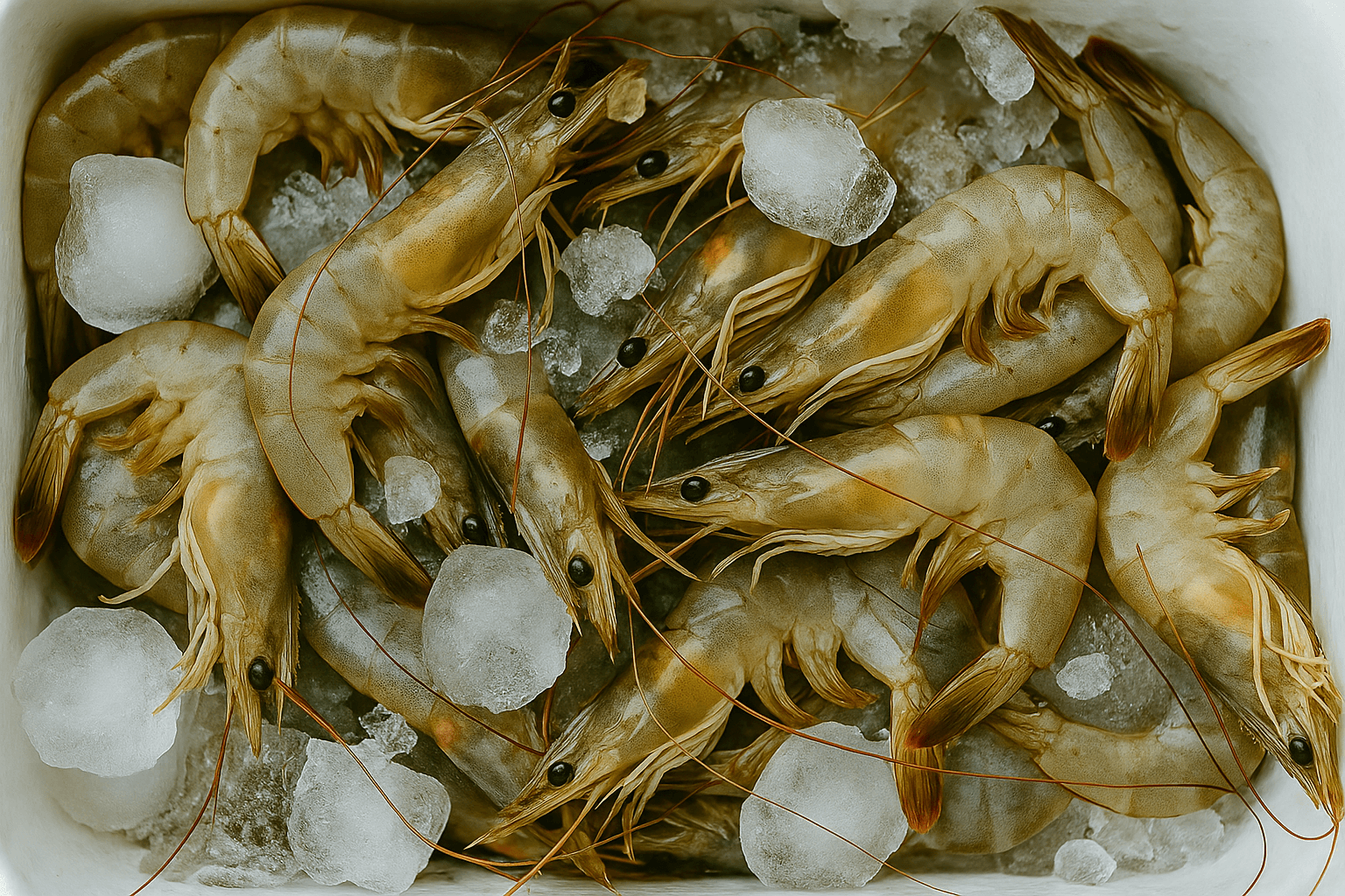 Freshly caught shrimp in a cooler during Charleston baiting season.